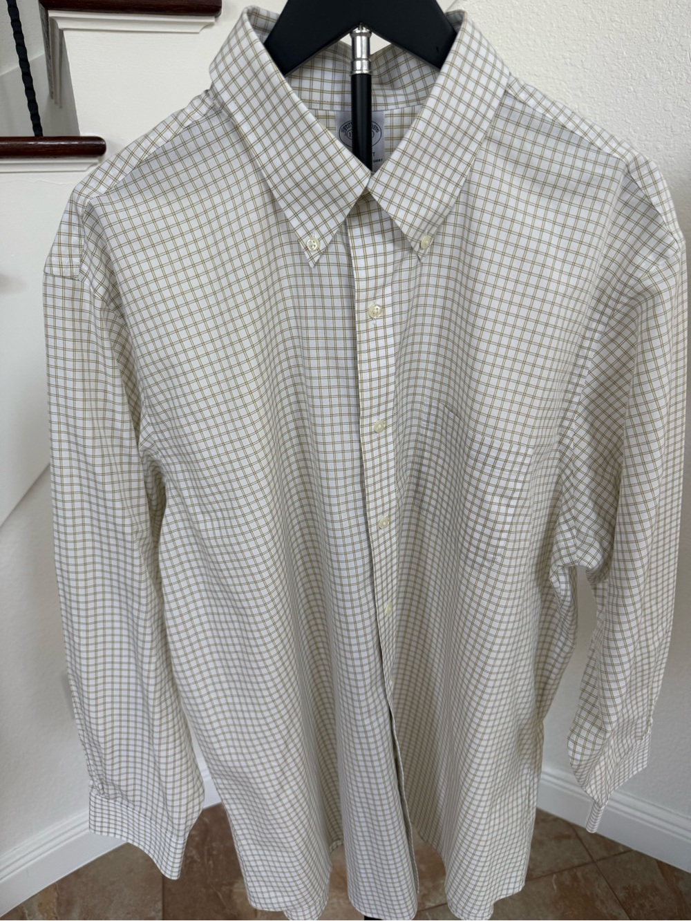 Brooks Brothers White and Cream Windowpane Button-Down Shirt